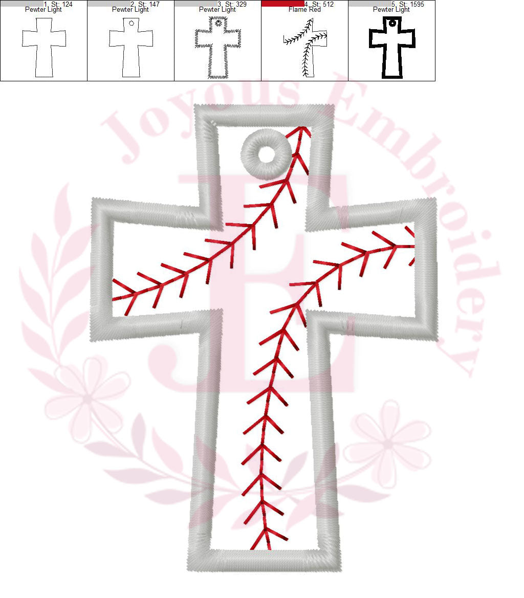 Baseball Cross Tag Applique Embroidery Design