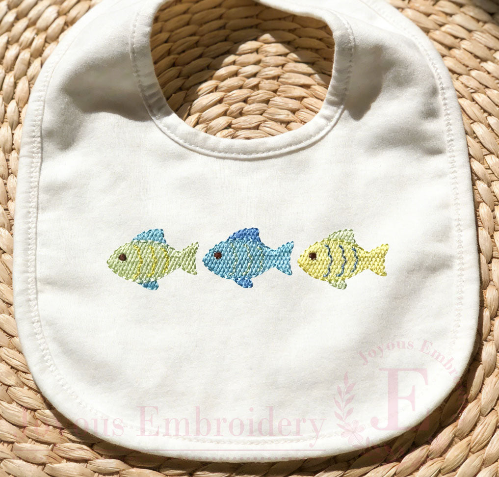 Fish Trio Embroidery Design, Mini Ocean Fish Embroidery File