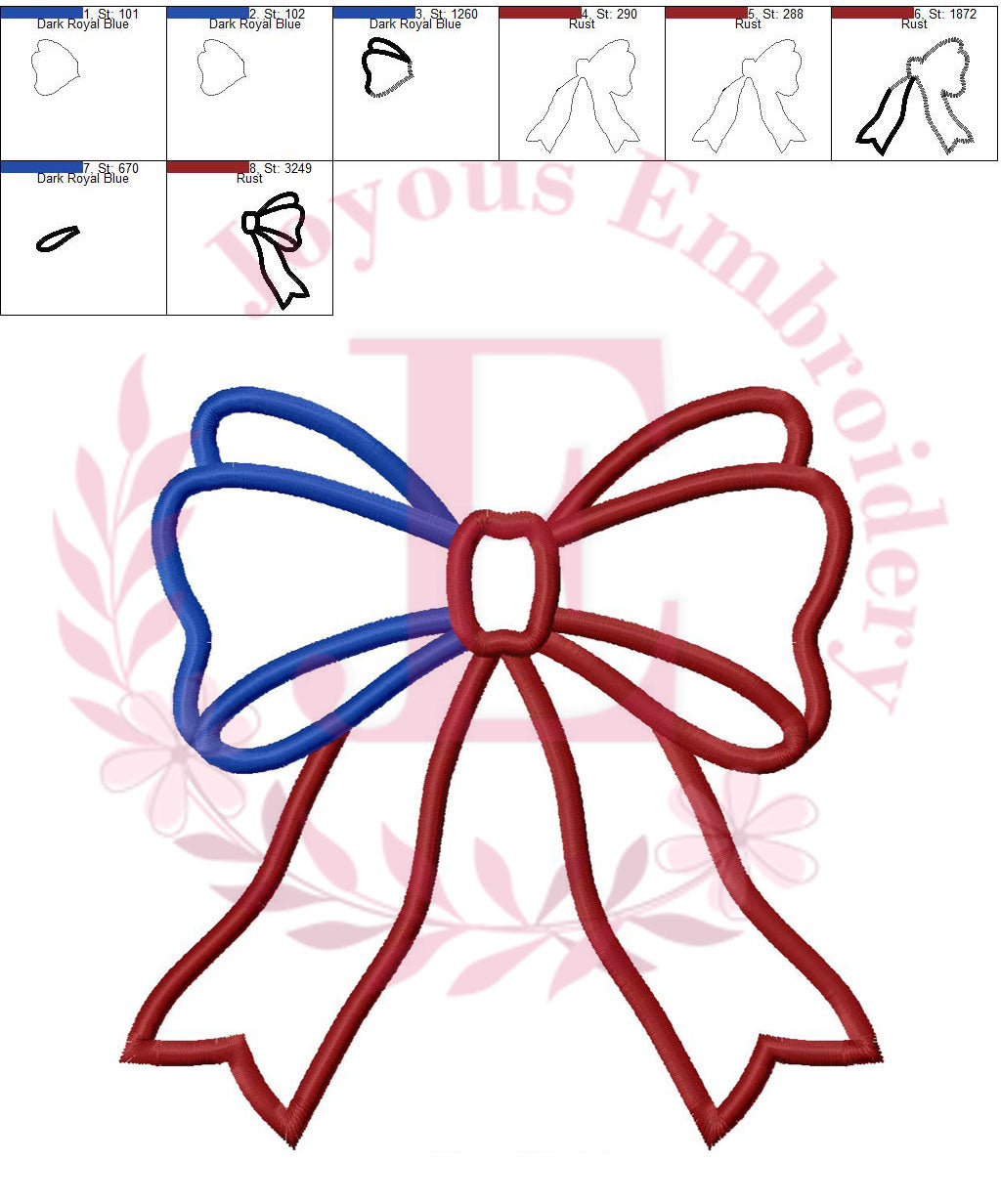 4th of July Flag Bow Applique Embroidery Design, Patriotic Bow Machine Embroidery File