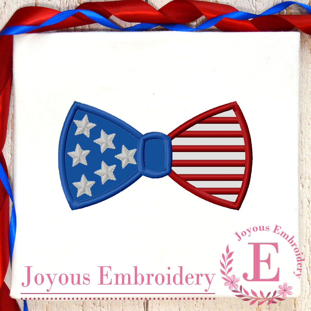 4th of July Flag Bow Tie Applique Embroidery Design