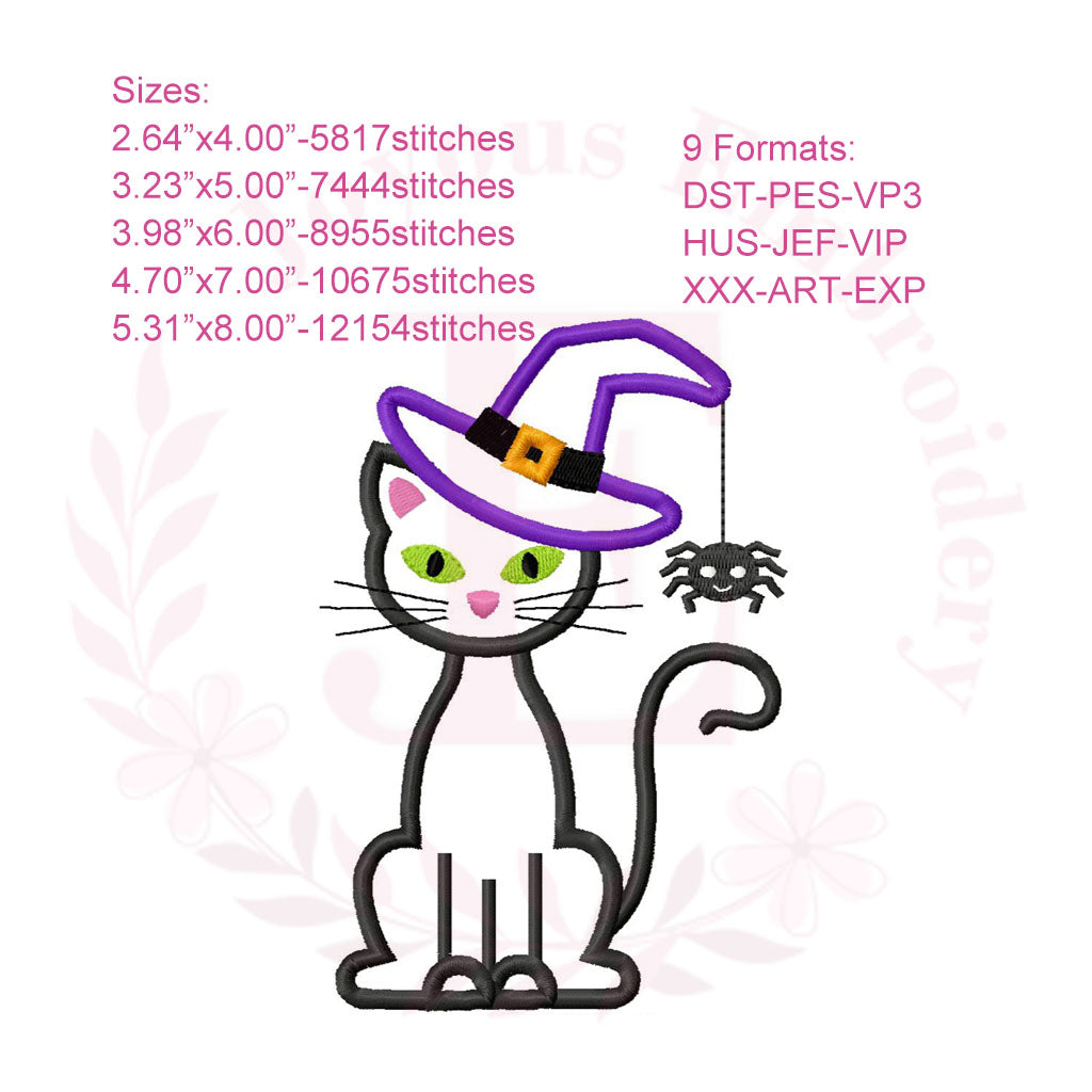 Halloween Cat Applique Embroidery Design