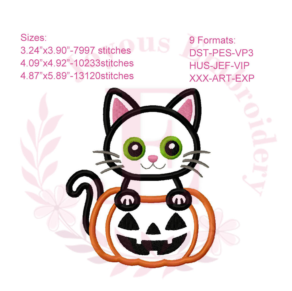 Halloween Cat Applique Machine Embroidery Design