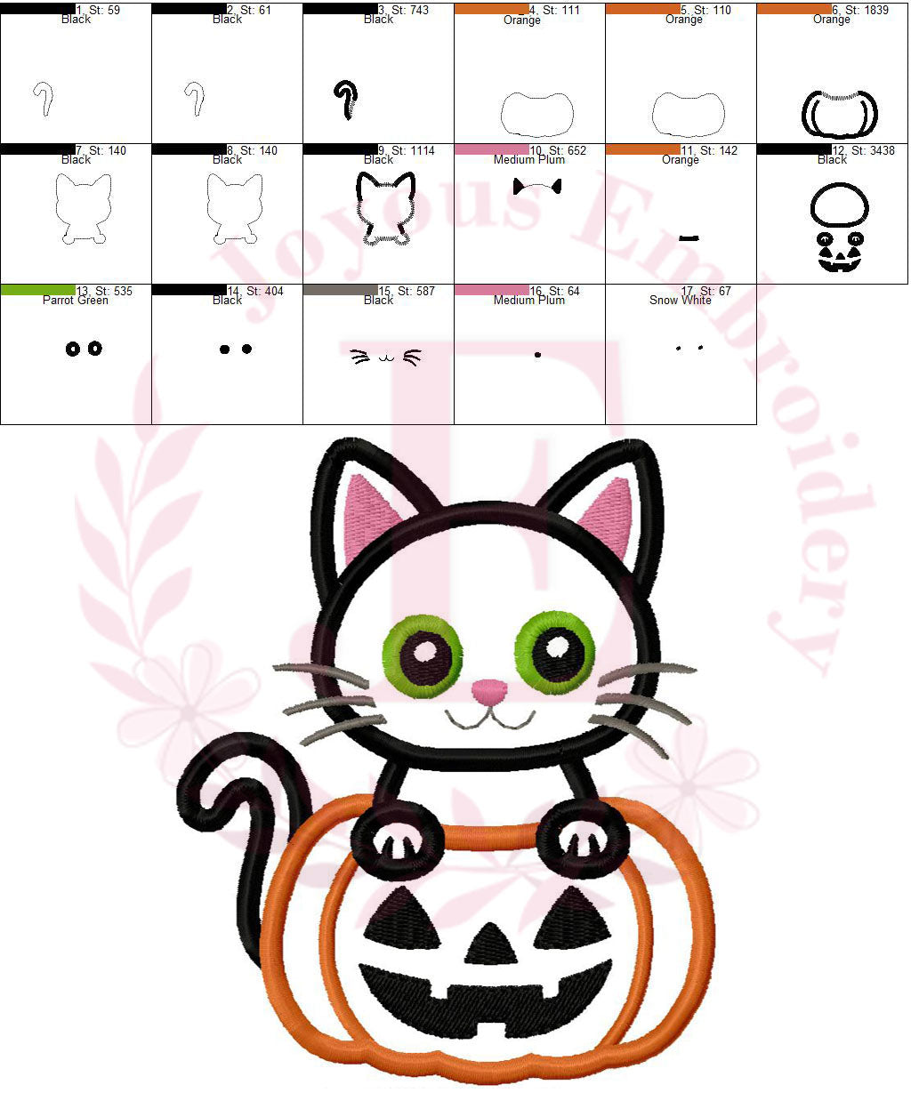 Halloween Cat Applique Machine Embroidery Design