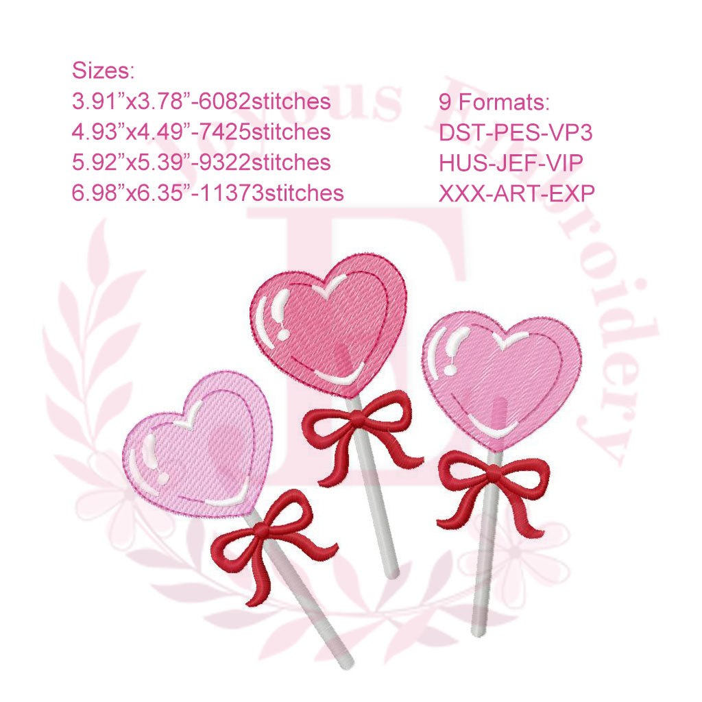 Valentines Day Lollipop Embroidery Design