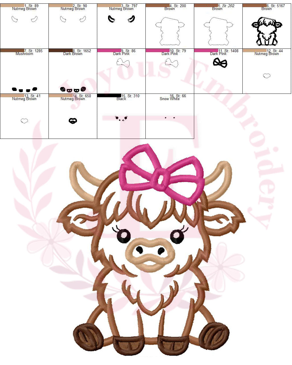 Girl Highland Cow Machine Embroidery Design
