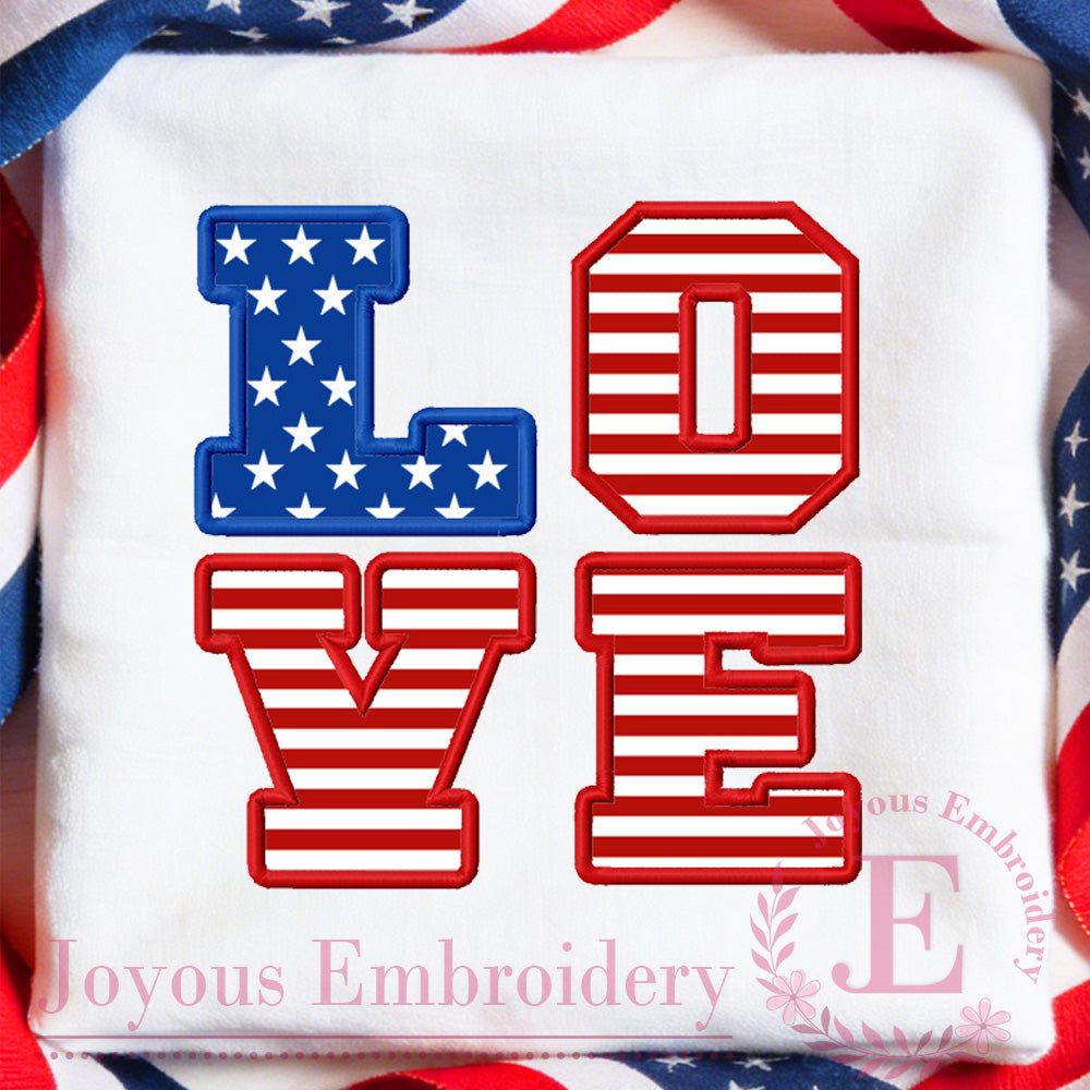 4th of July Love Applique Embroidery File