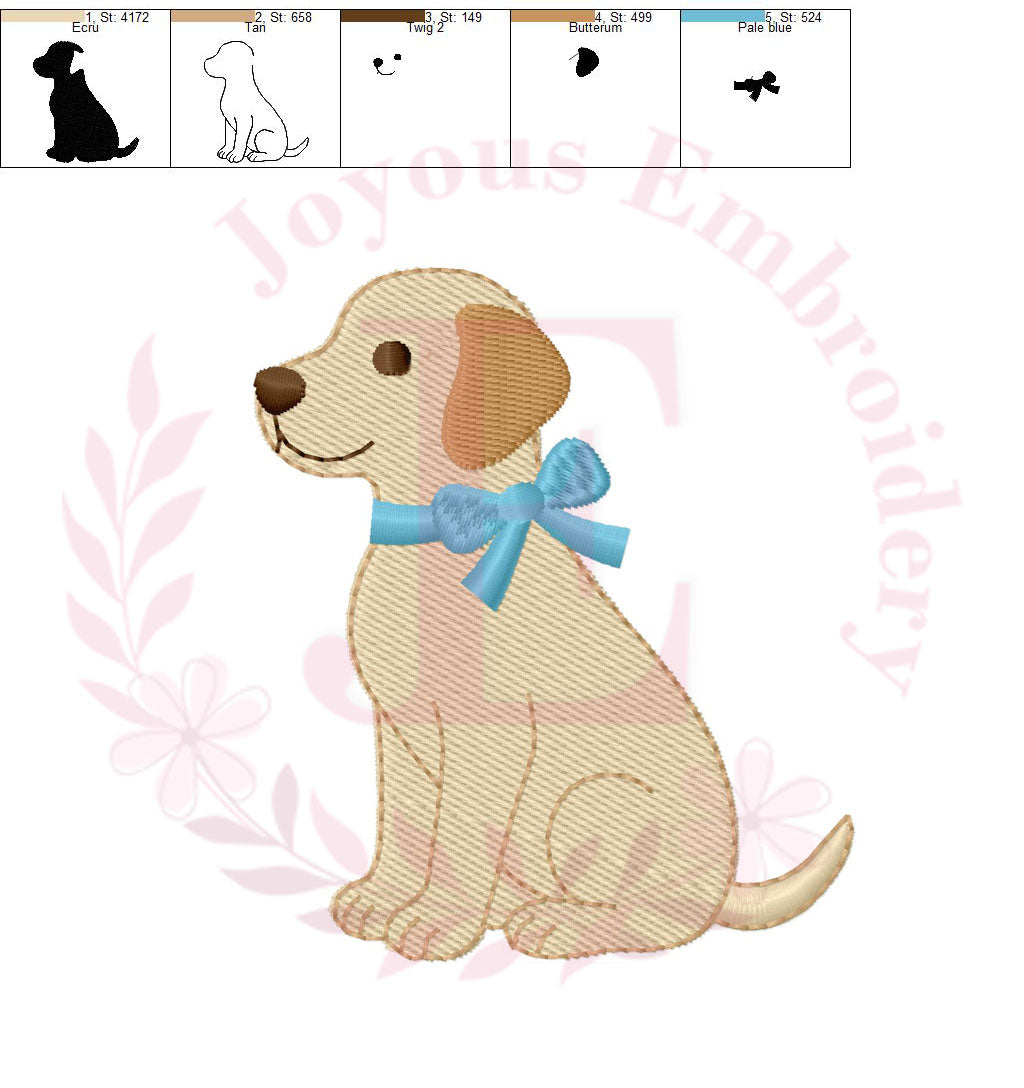 Labrador Machine Embroidery Design, Dog Embroidery File, Puppy Bow Embroidery File