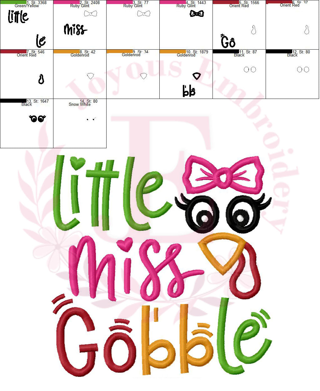Little miss gobble Embroidery File