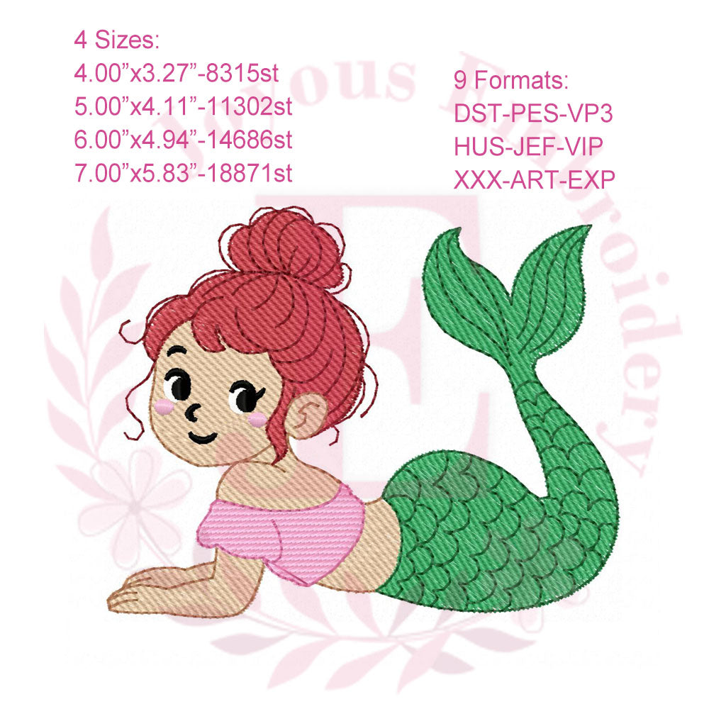 Mermaid Machine Embroidery Design,Beach Ocean stitch Embroidery File