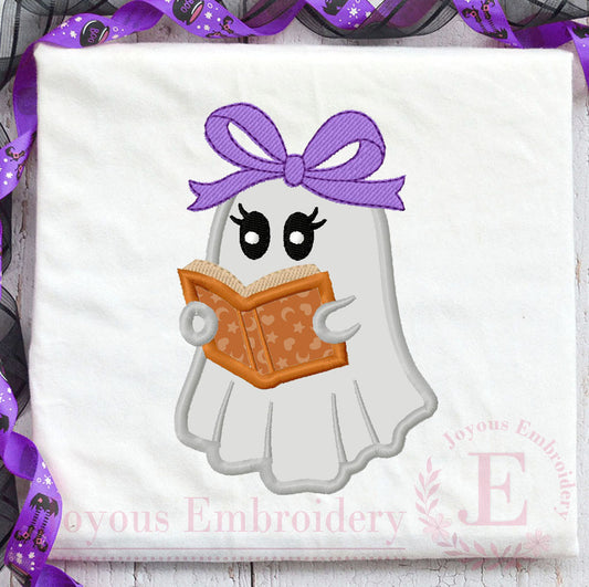 Reading Book Ghost Machine Embroidery Design