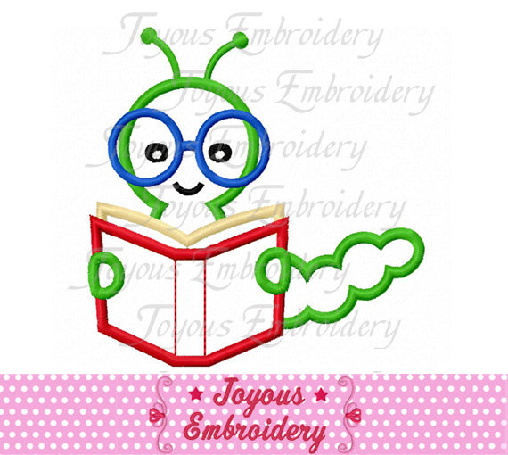 Cute Worm with Book Embroidery Design