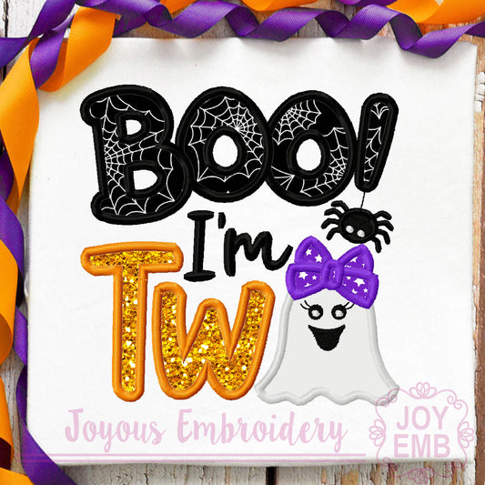 Boo I'M Two Halloween Applique Machine Embroidery Design