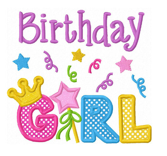 Birthday Girl With Crown Applique Machine Embroidery Design NO:1384