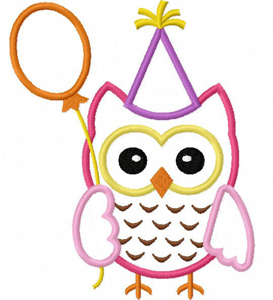 Birthday owl Applique Machine Embroidery Design NO:1167