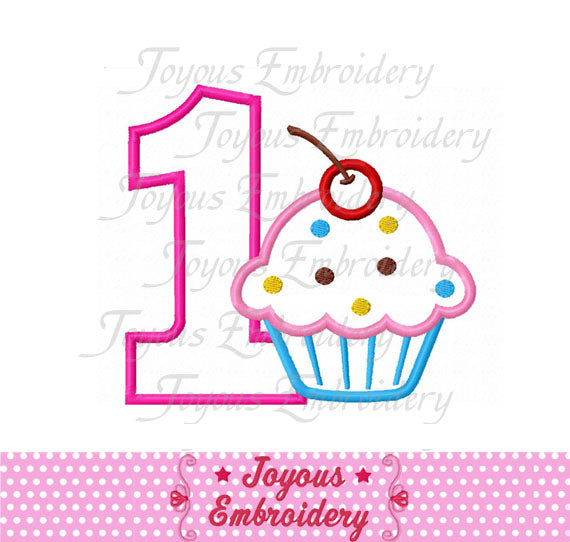 Cupcake Number 1 Applique Embroidery Design NO:1586