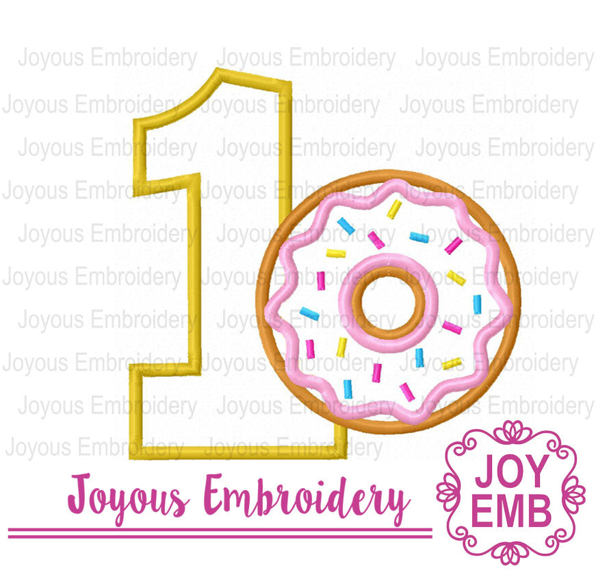 First birthday Donut applique Machine embroidery file NO:3019