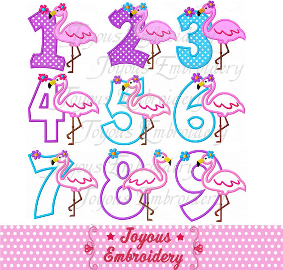 Flamingo Number 1-9 Applique Machine Embroidery Design NO:2140