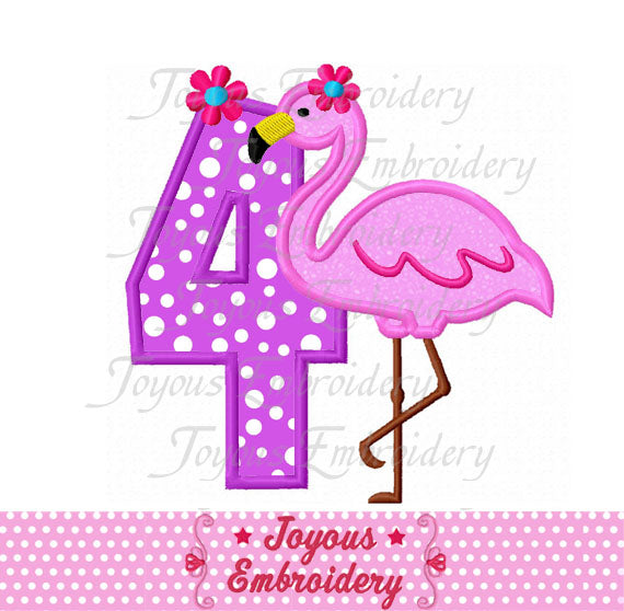 Flamingo Number 4 Applique Machine Embroidery Design NO:2140