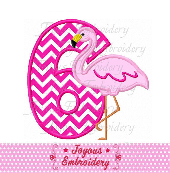 Flamingo Number 6 Applique Embroidery Design NO:2111