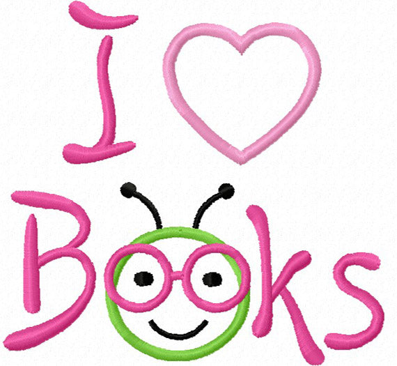 I Love Books Applique Machine embroidery Design