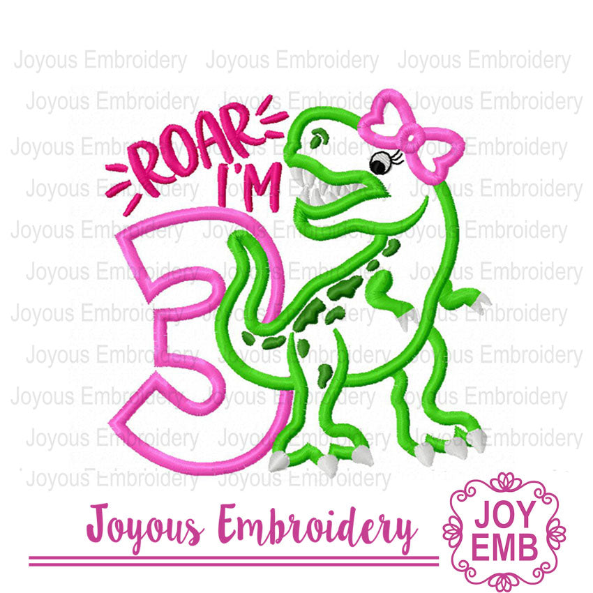 Rex Girl Birthday Applique Machine Embroidery Design