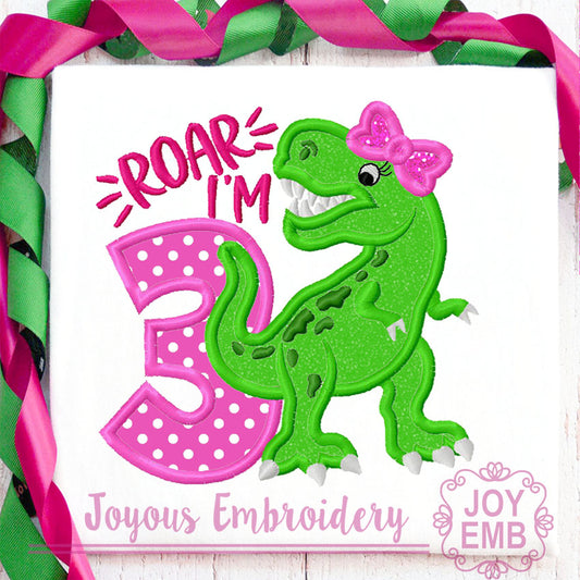 Rex Girl Birthday Applique Machine Embroidery Design