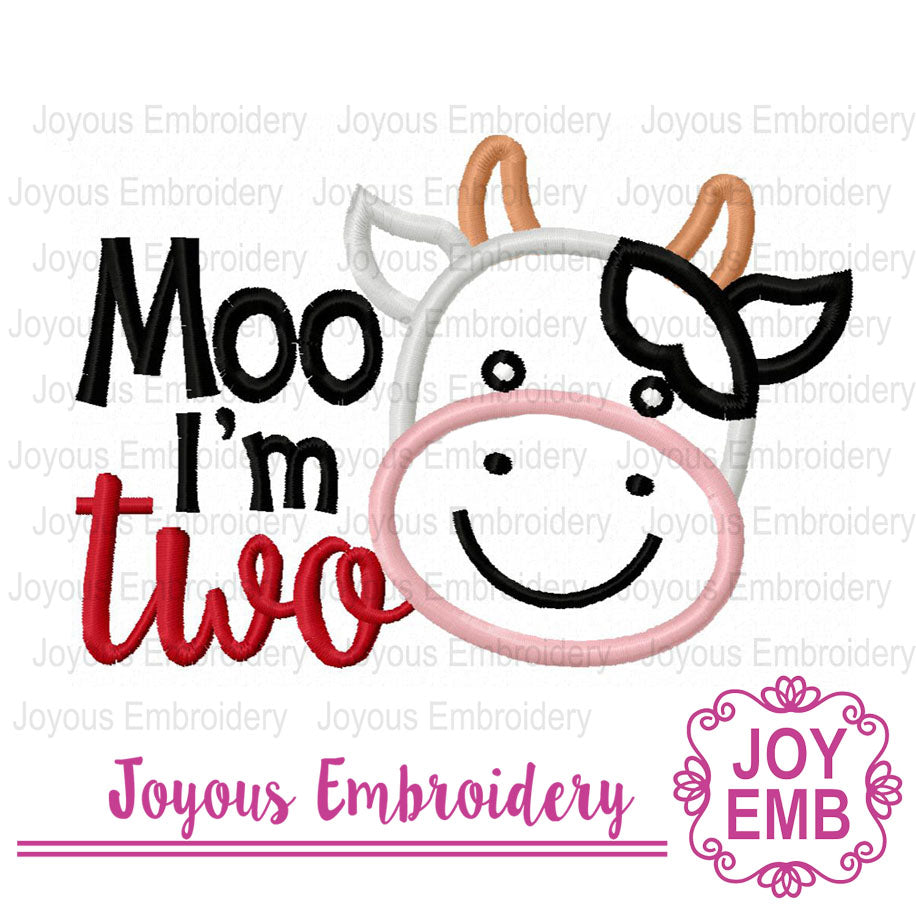 Moo I'm Two applique machine embroidery file NO:3018