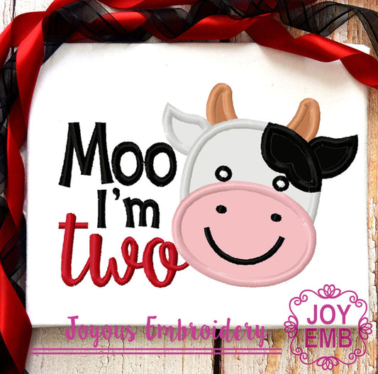 Moo I'm Two applique machine embroidery file NO:3018