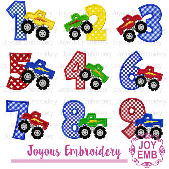Monster Truck number Applique Embroidery