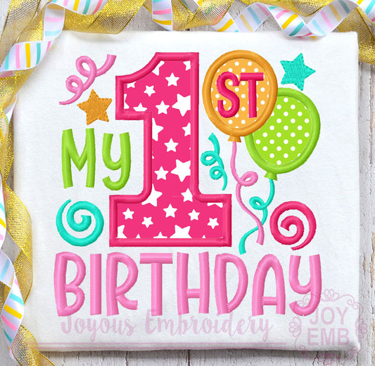 First Birthday Applique Machine Embroidery