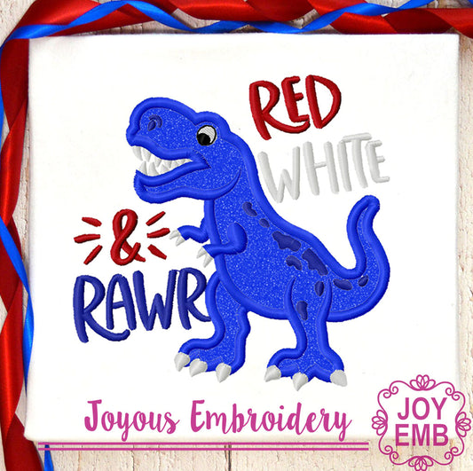 Red White and Rawr Dinosaur Machine Embroidery Design NO:3476