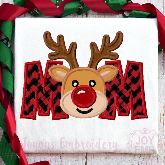 Christmas Reindeer MOM Applique Machine Embroidery Design