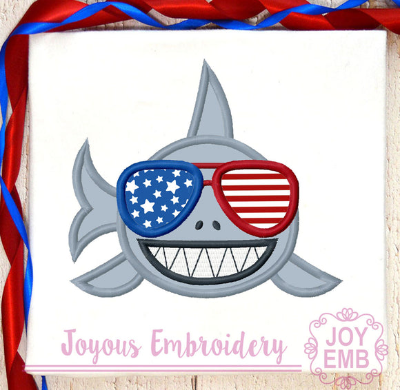 4th of July Shark Applique Machine Embroidery File