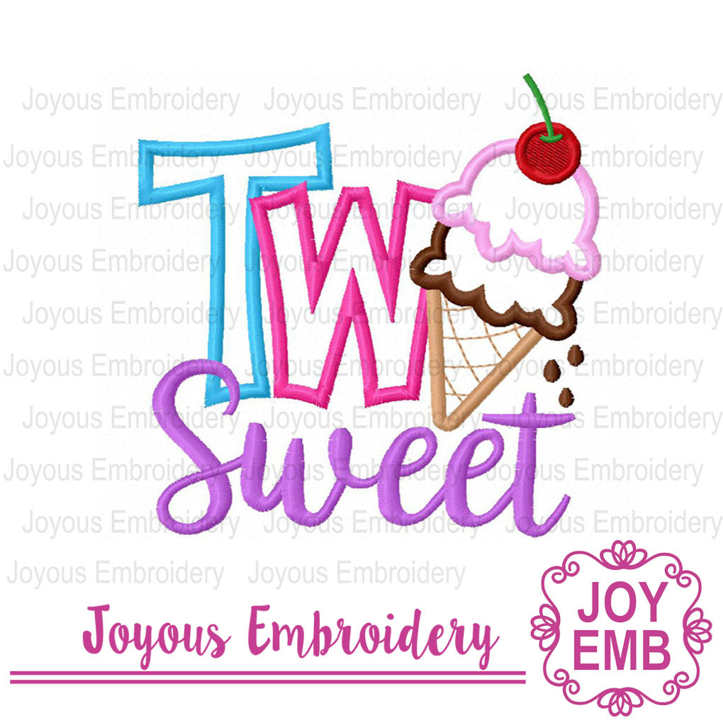 Sweet Two Icecream Birthday Applique Machine embroidery NO:3009