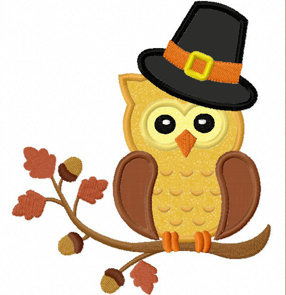 Thanksgiving Owl On The Branch Applique Machine Embroidery Design NO:1216