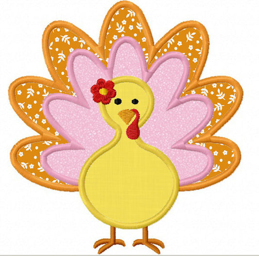 Thanksgiving Girl Turkey Applique Machine Embroidery Design NO:1232