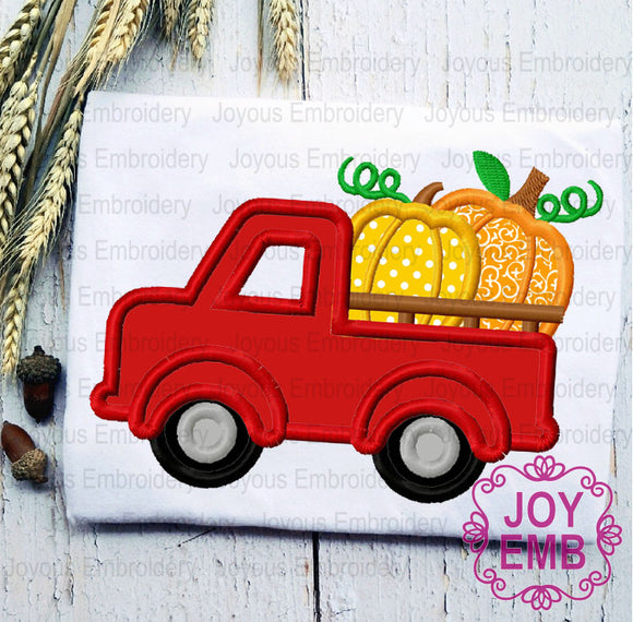 Thanksgiving Pumpkins Truck Applique Machine Embroidery Design NO:2695
