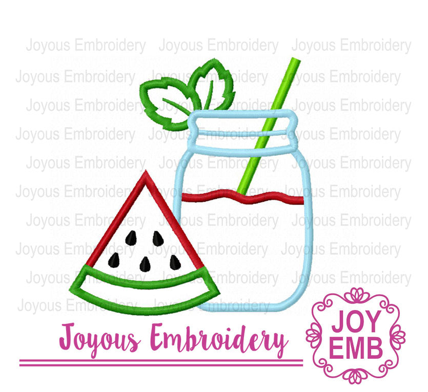 Watermelon Jar Applique ,Watermelon Applique,Sweet summer time applique,Machine embroidery file NO:3016