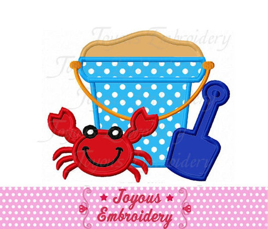 Instant Download Beach Bucket With Crab Applique Machine Embroidery Design NO:2133