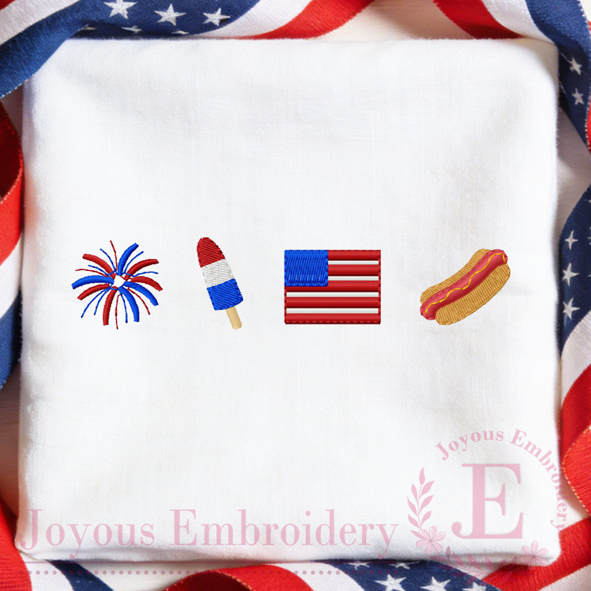 4th of July Mini Patriotic Fireworks Popsicle Flag and Hot Dog Embroidery File