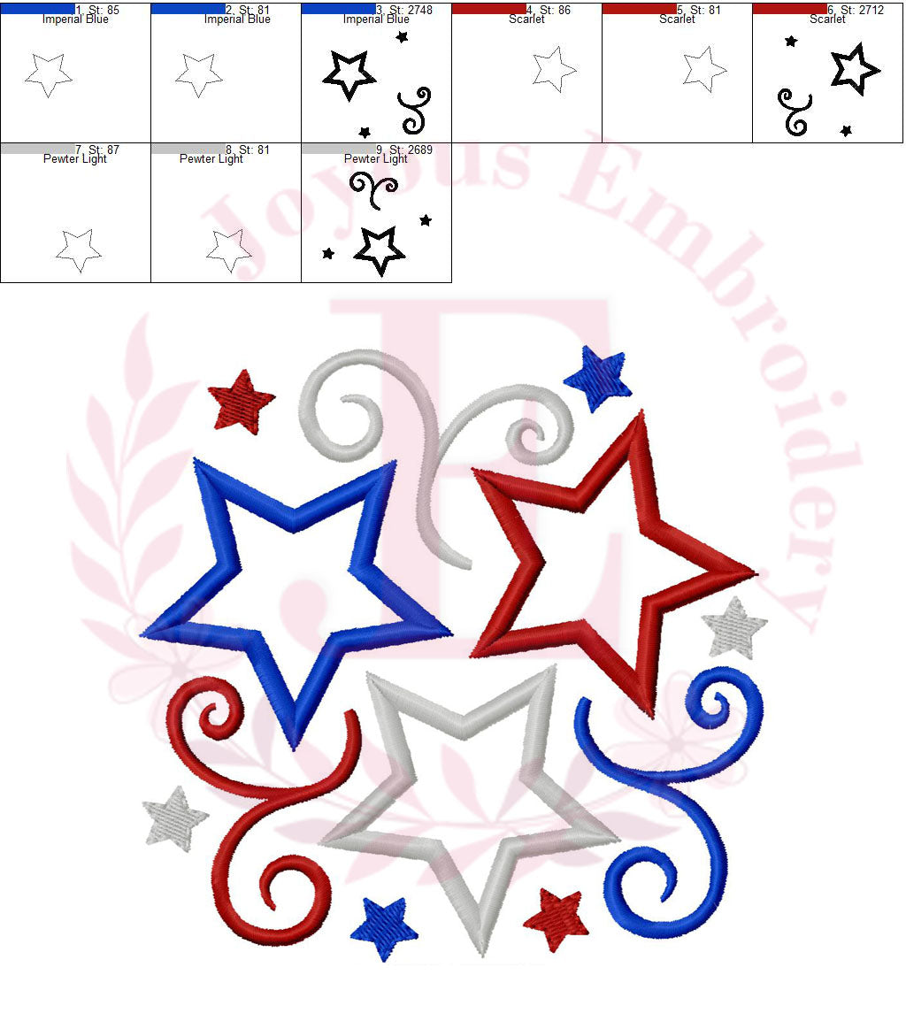 4th of July  Patriotic Star Applique Embroidery Design