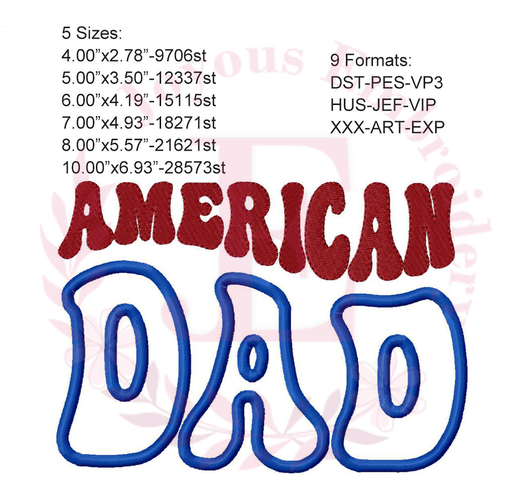 Patriotic American Bundle Embroidery Designs,American Mama, Dad, Babe, Dude Machine Embroidery
