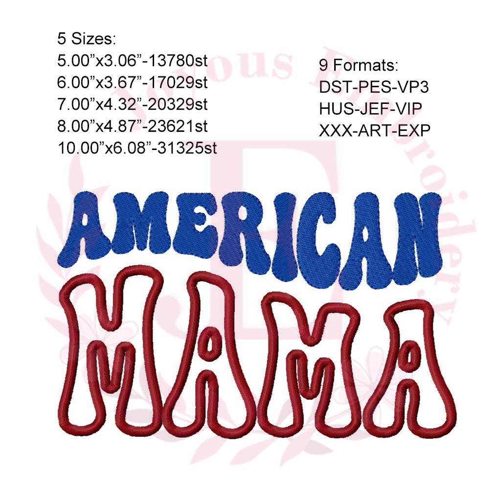 Patriotic American Bundle Embroidery Designs,American Mama, Dad, Babe, Dude Machine Embroidery