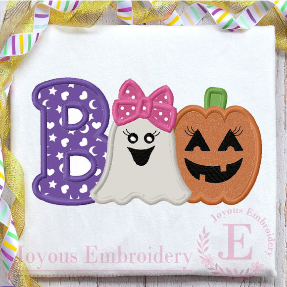 BOO Pumpkin Ghost Applique Embroidery Design
