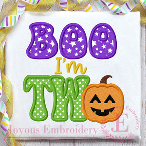 Boo I'm Two Machine Embroidery Design