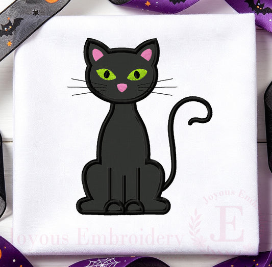 Halloween Black Cat Applique Embroidery File