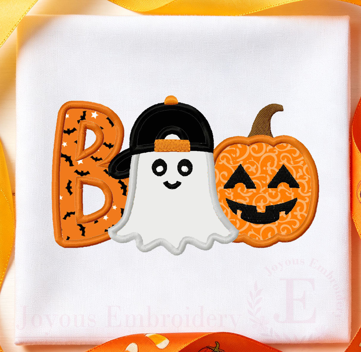 BOO Ghost Pumpkin Applique Embroidery Design