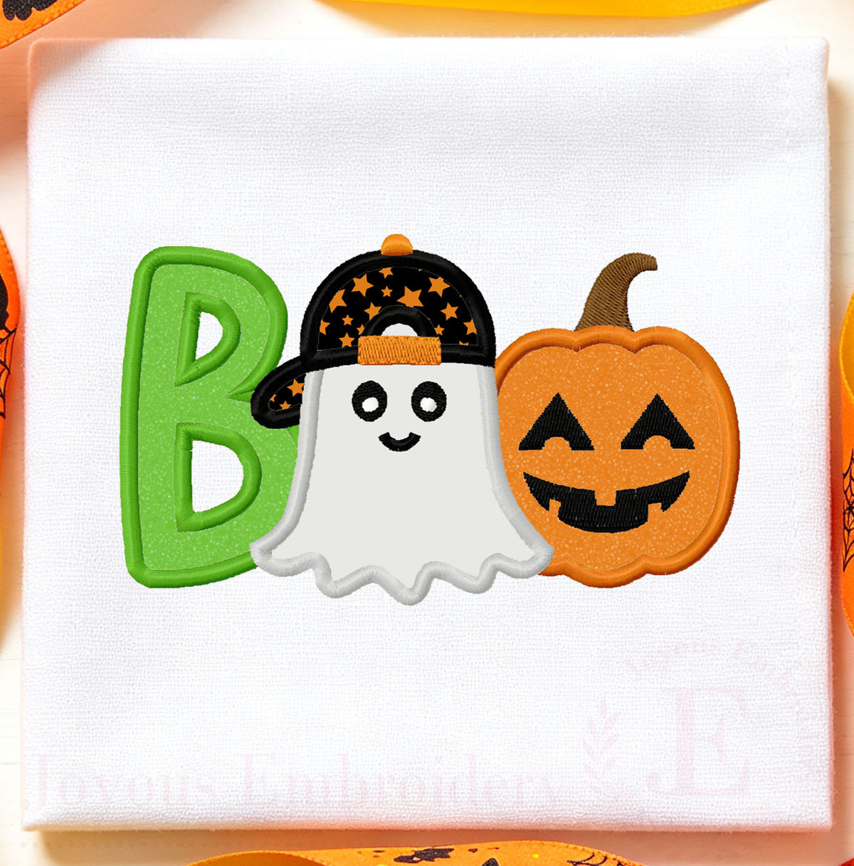 BOO Ghost Pumpkin Applique Embroidery Design