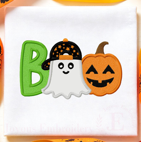 BOO Ghost Pumpkin Applique Embroidery Design