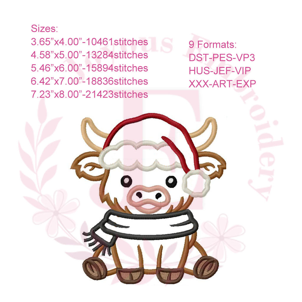 Christmas Highland cow Embroidery